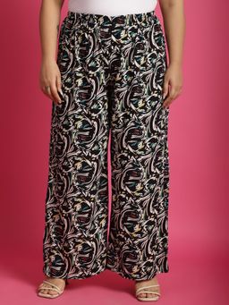 theRebelinme - Plus Size Womens Black Printed Wide Leg Palazzos