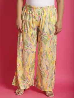 theRebelinme - Plus Size Womens Yellow Gold Foil Printed Wide Leg Palazzos