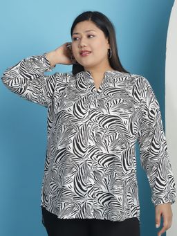 theRebelinme - Plus Size Womens Black and White Zebra Printed Mandarin Collar Tunic