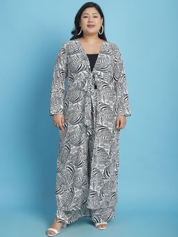 theRebelinme - Plus Size Womens Black and White Zebra Printed Longline Tie-Up Shrug