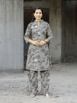 MOJILAA - Women's Grey Floral Co-Ord (Set of 2)