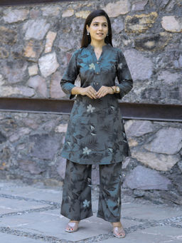 MOJILAA - Women's Blue Floral Co-Ord (Set of 2)