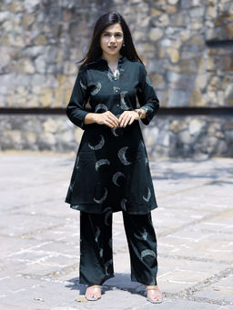 MOJILAA - Women's Teal Blue Printed Co-Ord (Set of 2)