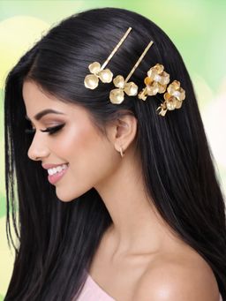 OOMPH - Women Gold Floral Stylish Hair Clip