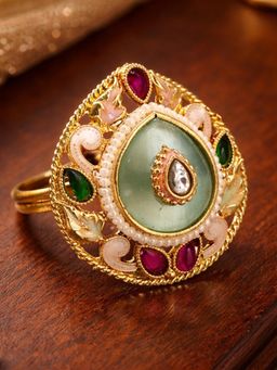 OOMPH - Multi-Color Mint Green Teardrop Shape Jaipur Stone Ring (8)