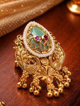 OOMPH - Multi-Color Gold Heritage Peacock Design Rajwadi Ring (8)