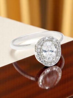 OOMPH - Silver Tone Solitaire Engagement Ring - American Diamond Adjustable (17)