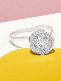 OOMPH - Silver Tone Solitaire Engagement Ring - American Diamond Adjustable (17)