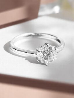 OOMPH - Silver Tone Solitaire Engagement Ring - American Diamond Adjustable (17)