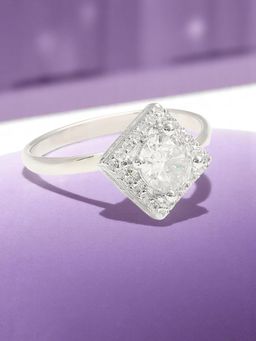 OOMPH - Silver Tone Solitaire Engagement Ring - American Diamond Adjustable (17)