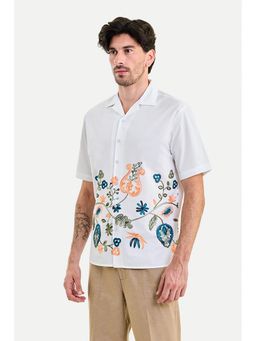 Snitch - White Embroidery Half Sleeves Boxy Casual Shirt for Men
