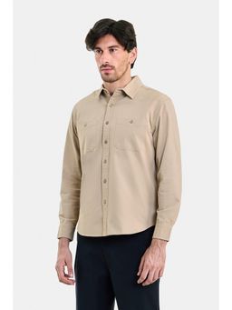 Snitch - Beige Solid Full Sleeves Regular Casual Shirt for Men