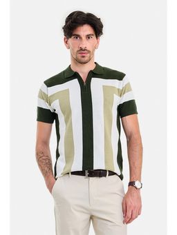 Snitch - Olive Stripes Half Sleeves Regular Casual T-Shirt for Men