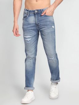 Flying Machine - Mid Rise Stone Wash Distressed Jeans