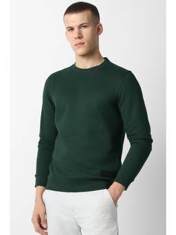 Van Heusen - Men Green Solid Crew Neck Sweatshirt