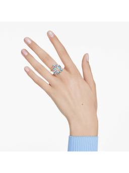 SWAROVSKI - Idyllia Open Ring Mixed Cuts Flower Blue 18K Gold Finish (55)