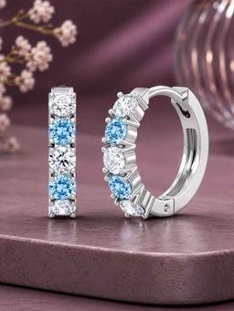 CLARA - 925 Sterling Silver Lunelle Blue Huggie Hoop Bali Earrings For Women