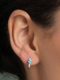 CLARA - 925 Sterling Silver Blue Heart Huggie Hoop Bali Earrings For Women