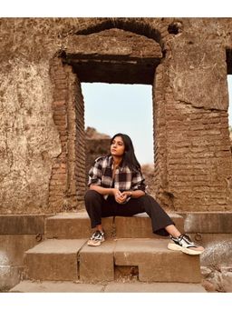 Gazillion - Bianca Brushed Black Cotton Checks Drop Shoulder Shirt for Women