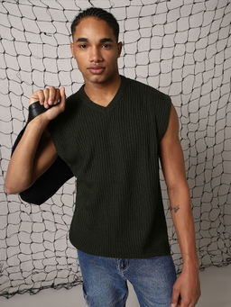 Hubberholme - Men Acrylic Knitted Relaxed Fit V-Neck Sleeveless Sweater