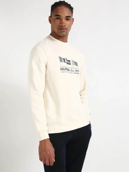 Tommy Hilfiger - Off White Printed Regular Fit Cotton Sweatshirt