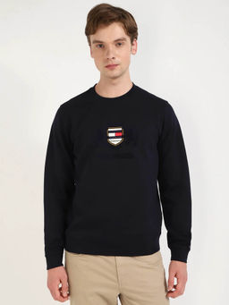 Tommy Hilfiger - Navy Blue Embroidered Logo Regular Fit Cotton Sweatshirt