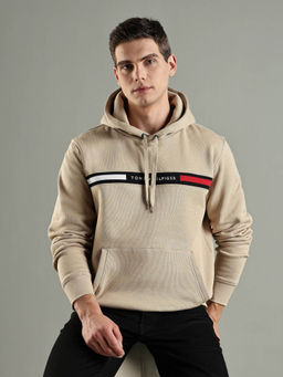 Tommy Hilfiger - Beige Embroidered Logo Regular Fit Cotton Sweatshirt
