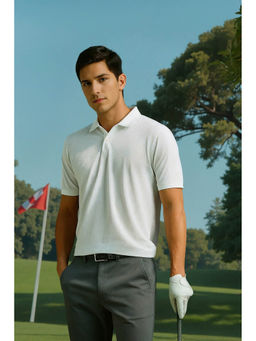 Louis Philippe - Men's White Textured Polo T-Shirt