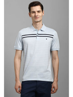 Louis Philippe - Men's Light Blue Stripe Polo T-Shirt
