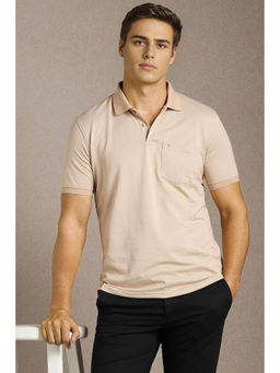 Louis Philippe - Men's Beige Textured Polo T-Shirt