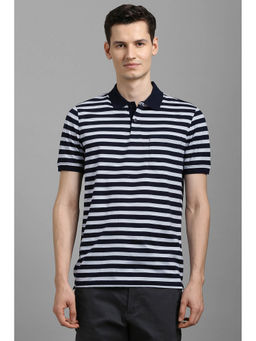 Louis Philippe - Men's Navy Blue Stripe Polo T-Shirt