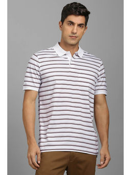 Louis Philippe - Men's White Stripe Polo T-Shirt