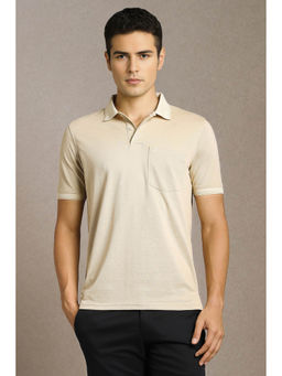 Louis Philippe - Men's Beige Solid Polo T-Shirt