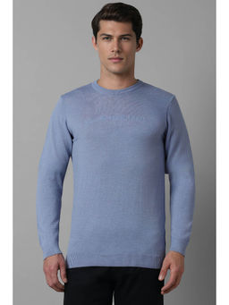 Louis Philippe - Men's Light Blue Solid Full Sleeves Sweater