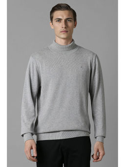Louis Philippe - Men's Grey Solid Full Sleeves Sweater