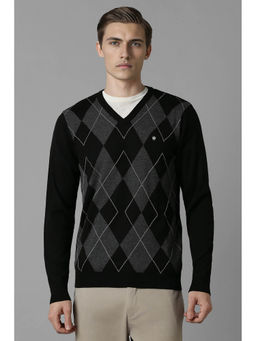 Louis Philippe - Men's Black Printed V Neck Full Sleeves Sweater