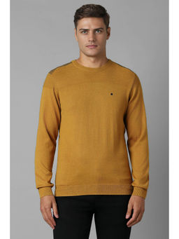 Louis Philippe - Men's Mustard Patterned Full Sleeves Sweater