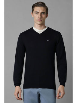 Louis Philippe - Men's Black Solid V Neck Full Sleeves Sweater