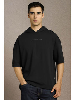 Louis Philippe - Men's Black Solid Oversized T-Shirt