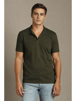 Louis Philippe - Men's Olive Textured Polo T-Shirt