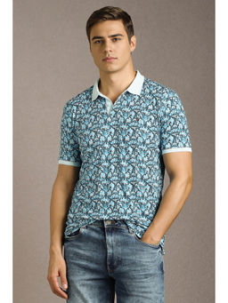 Louis Philippe - Men's Light Blue Printed Polo T-Shirt