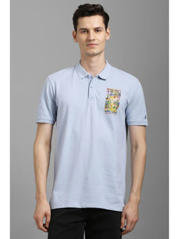 Louis Philippe - Men's Light Blue Graphic Printed Polo T-Shirt