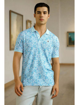 Louis Philippe - Men's Light Blue Printed Polo T-Shirt