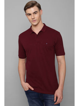 Louis Philippe - Men's Maroon Solid Polo T-Shirt