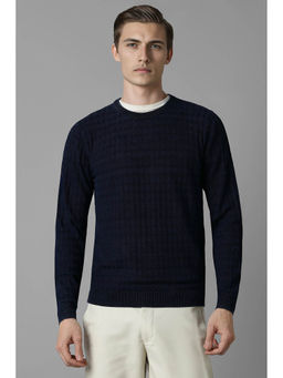 Louis Philippe - Men's Navy Blue Textured Full Sleeves Sweater