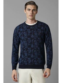 Louis Philippe - Men's Navy Blue Printed Full Sleeves Sweater