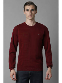 Louis Philippe - Men's Maroon Full Sleeves Sweater