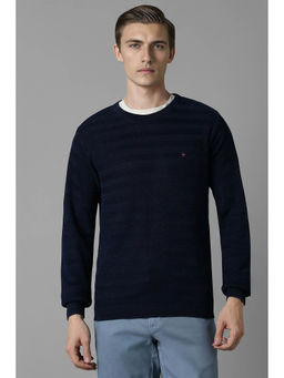 Louis Philippe - Men's Navy Blue Textured Full Sleeves Sweater