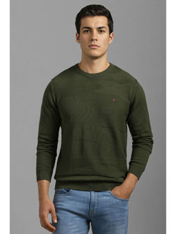 Louis Philippe - Men's Olive Textured Full Sleeves Sweater