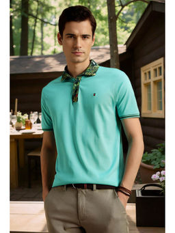 Louis Philippe - Men's Green Solid Polo T-Shirt
